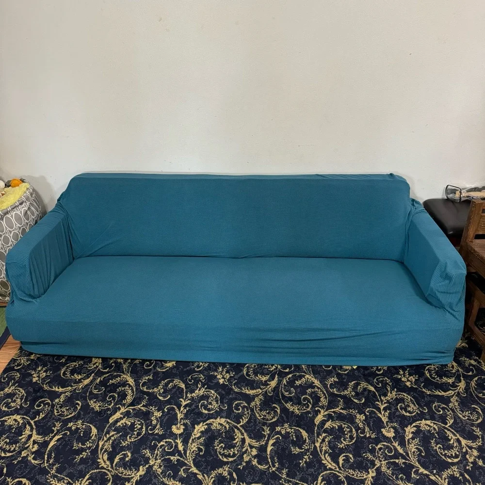 Easy -Going Teal Stretch Sofa Cover.